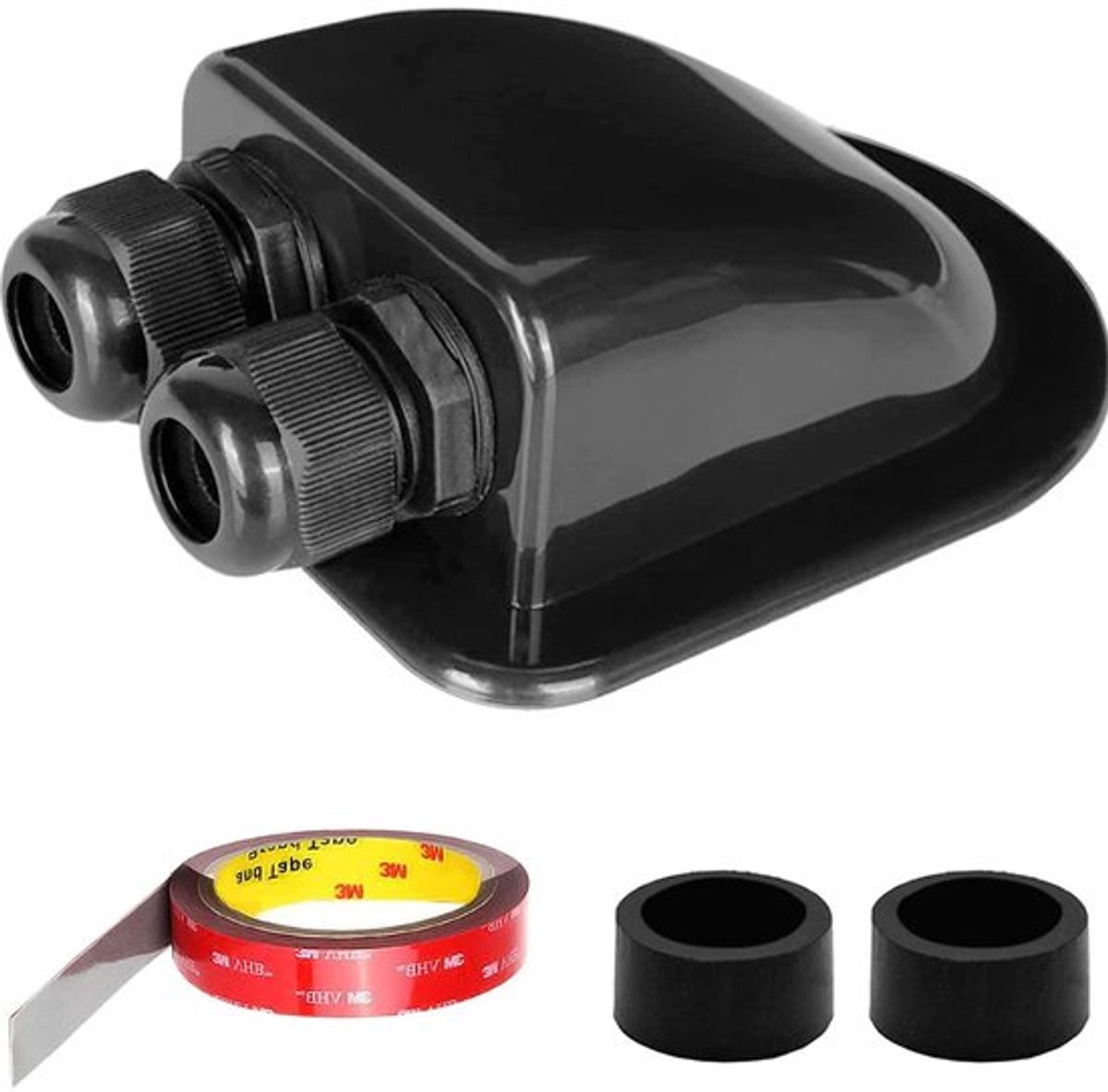 Zonnekabelinvoerwartelbehuizing Waterdicht IP68 voor zonnepanelen van campers caravans boten - Montagebeugels Zwart voor 3 mm² tot 12 mm² kabel