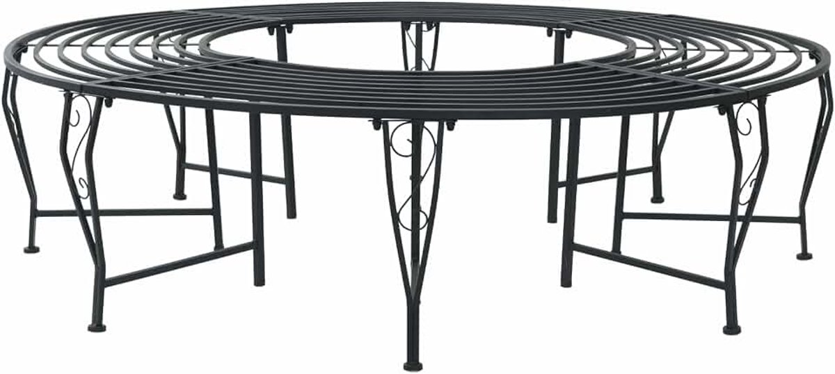 Bank 8 zitplaatsen rond 160 x 44 cm staal zwart outdoor tuinbank voor boomstam zware constructie weerbestendig tuinmeubel eenvoudig monteren patio terras
