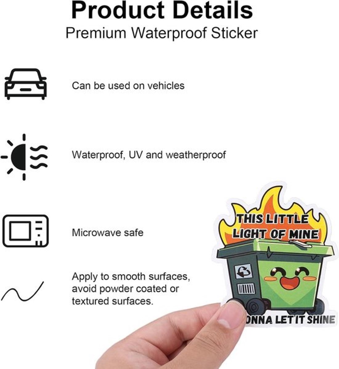 Afvalcontainer Vuursticker 6 stuks - Grappige Memesticker voor Laptop, Waterfles, Auto