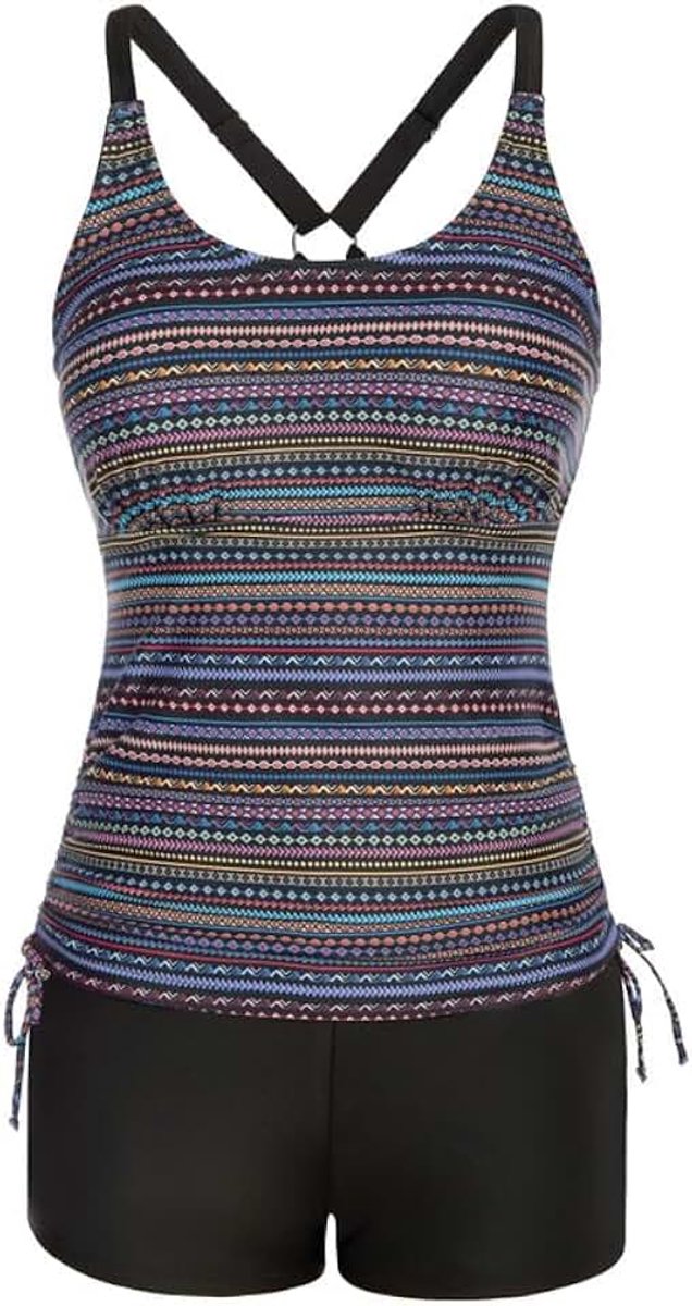 Tankini Tweedelig badpak voor dames, buikweg, tankini-bovendeel en hoge taille, comfortabele badmode met verstelbare schouderbanden, sportieve strandmode