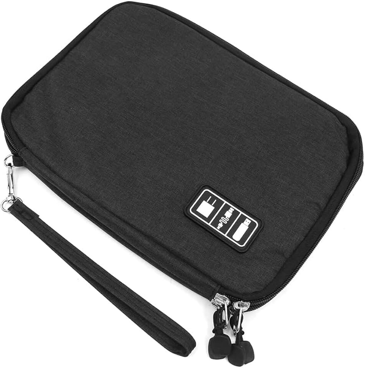 Kabel Organizer Tas, Reis Elektronica Accessoires Tas Organizer voor Kabels Flash disk USB-drive Oplader Power Bank Geheugenkaart Hoofdtelefoon, Dubbellaags (Zwart)