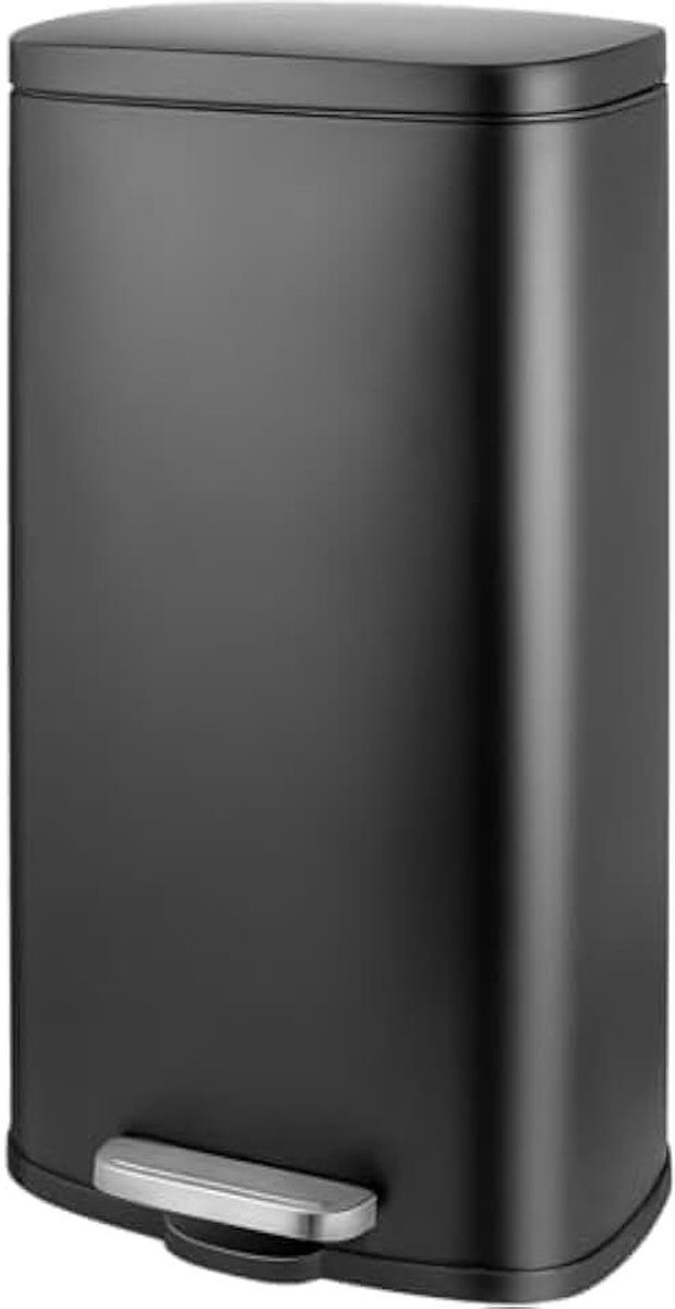 30 liter, Vuilnisemmer met softclose Deksel, Pedaalemmer van Metaal, Keukenafvalemmer met kunststof binnenemmer, voor keuken, badkamer, kantoor, Zwart