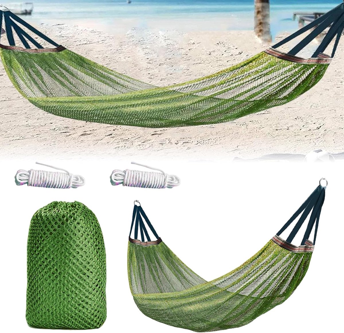 Campinghangmat - Sporthangmat - Nylon Touw Lounge - Mesh Schommel -Voor Tuin/Strand/Reizen - - Buiten - Groen