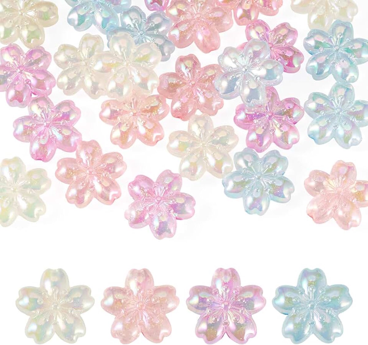 24 stuks lichtgevende bloem acryl kralen transparante acryl bloem spacer kralen met glitter poeder voor sieraden maken ketting armband doe-het-zelf ambachten