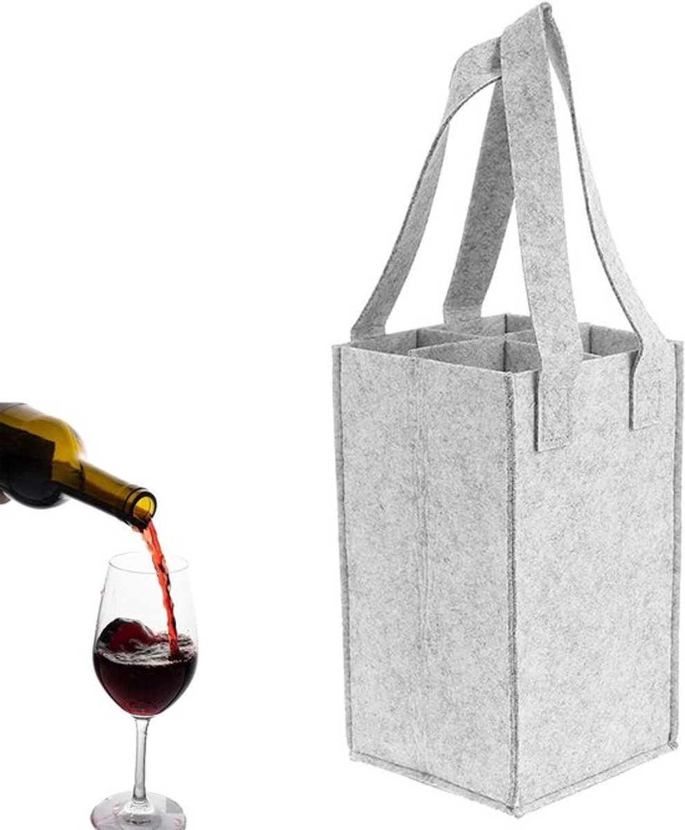 Flessentas met 4 vakken voor boodschappen en drank - ideaal voor water, wijn en bier fans