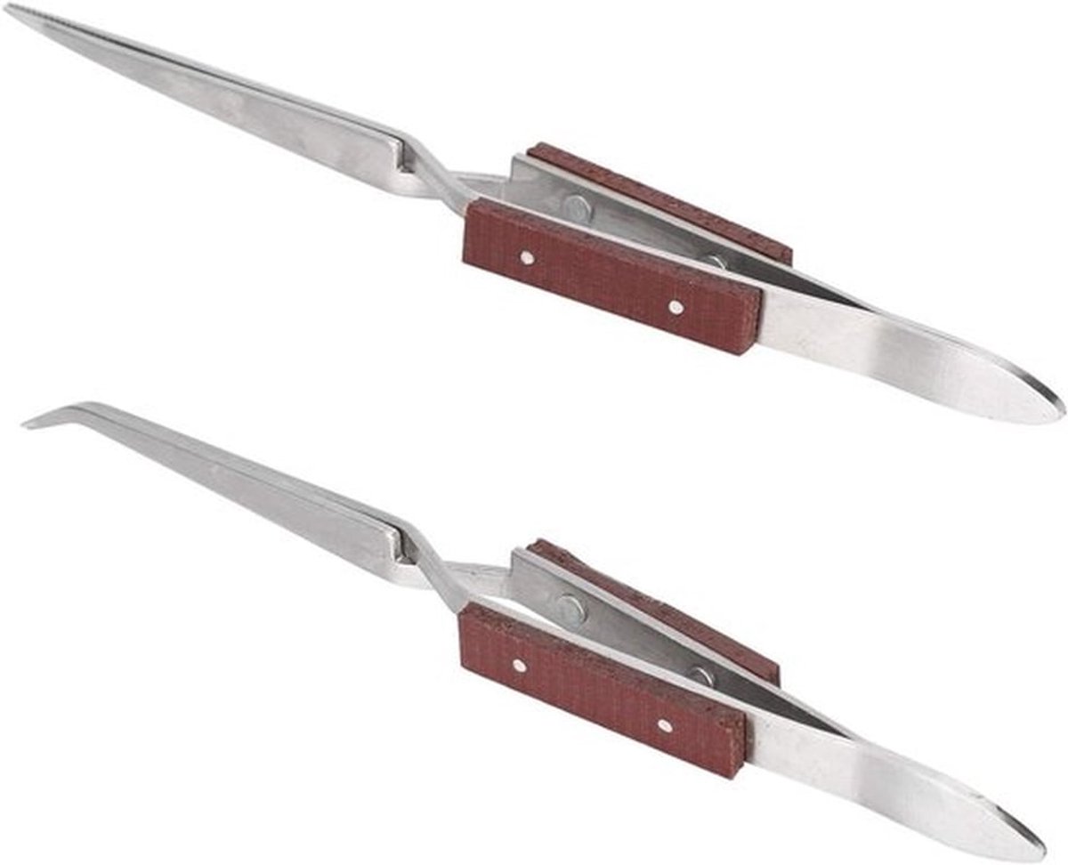 Set van 2 Zelfsluitende Pincetten met Rechte en Gebogen Punt voor Solderen van Sieraden en DIY Klussen