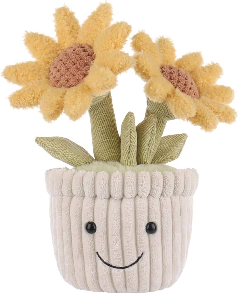 Lamb Zonnebloem, planten, bloem, pluche dieren voor kinderen, zacht schattig knuffeldier voor baby's, meisjes en jongens, pluizige zonnebloem, geel, 23 cm