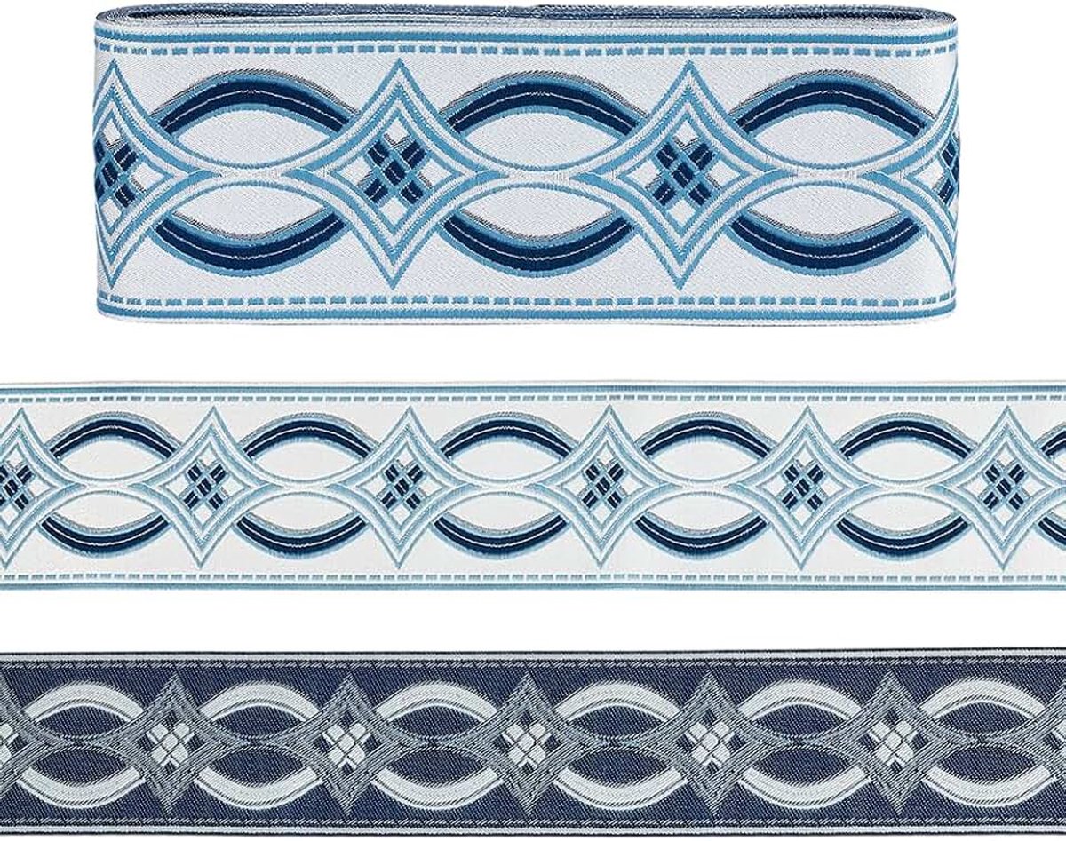 8,75 Yards Blauw Jacquard Lint Trim 8-1/2 Inch Ruit Borduurwerk Jacquard Lint Etnische Stijl Stof Trims Ruit Gordijn Trim Tape voor Naaien Ambachten Handgemaakte Tas Kleding Decoratie