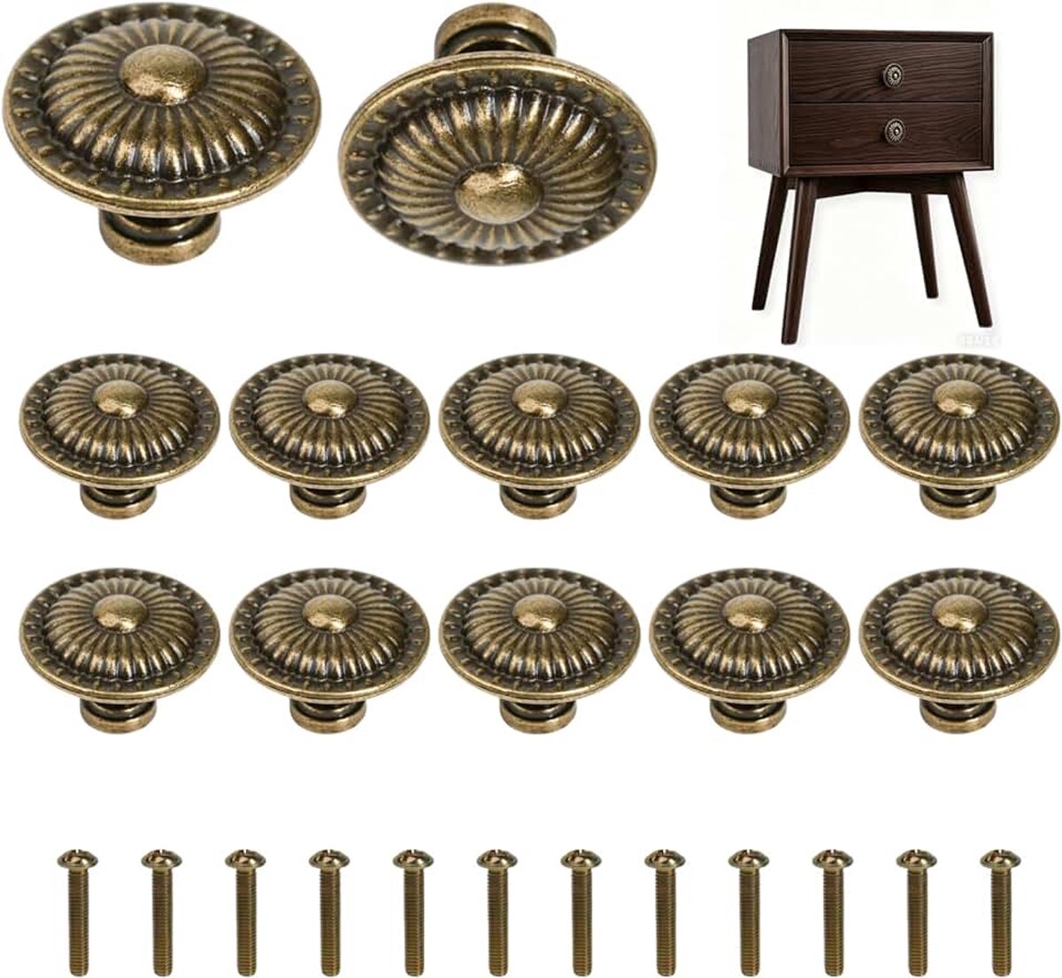 12 vintage bloemenpatroon meubelgrepen, 32 mm retro deur-/ladegrepen, met schroeven voor eenvoudige installatie, geschikt voor laden, kasten, kledingkasten en dressoirs.