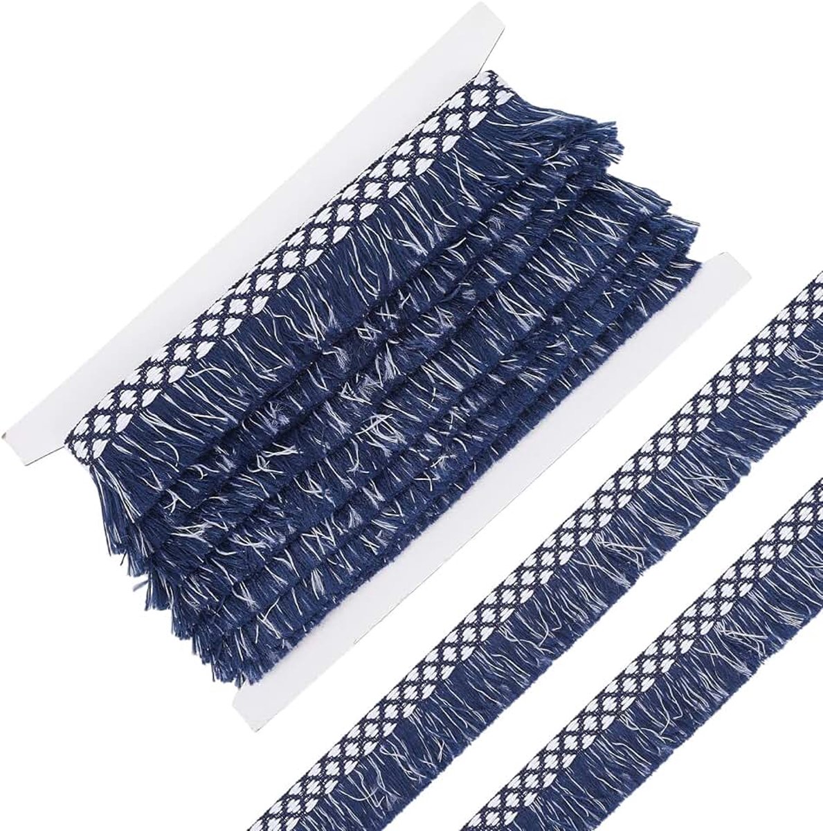 5 Yards marineblauwe franje kwastjes trim, 1,37 inch ruitpatroon kanten rand, kwastje draad rand lint voor doe-het-zelf naaien ambachten thuis gordijnen gordijn kussen tafelkleding