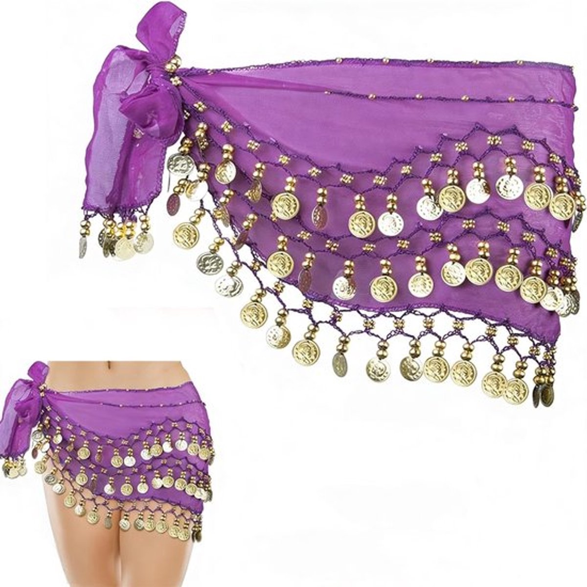 Elegante Heupdoek voor Buikdans, Oosterse Dansaccessoire, Perfect voor Podiumoptredens en Feestjes, Paars