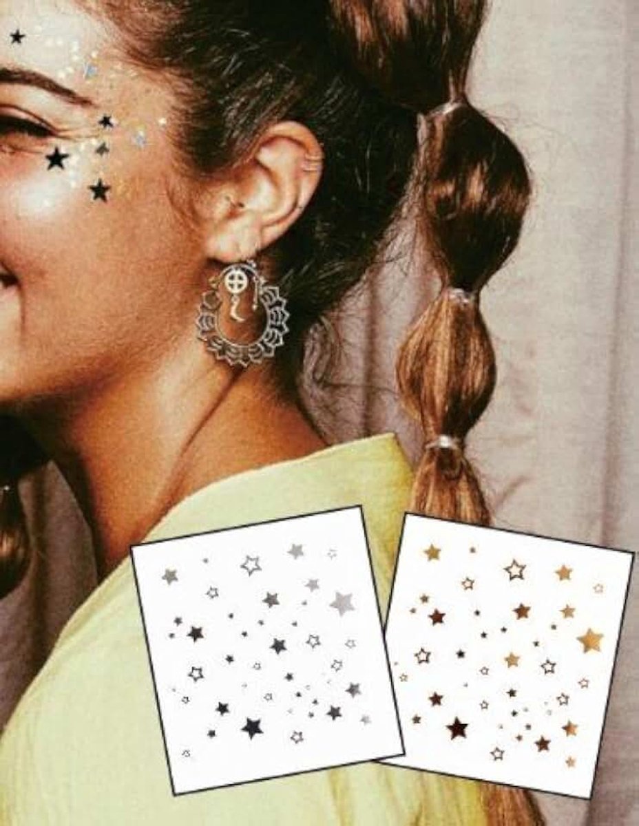 2 stuks gouden en zilveren sterren tatoeages gezicht tatoeages make-up F10