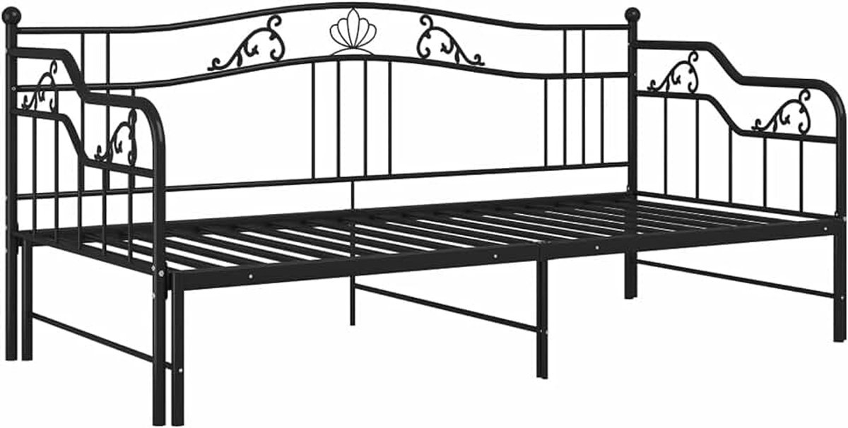 Uitschuifbare bankframe, eenpersoonsbed, bank, eenpersoonsbed, modern, eenpersoonsbed, bank, slaapbank, zwart, metaal, 90 x 200 cm