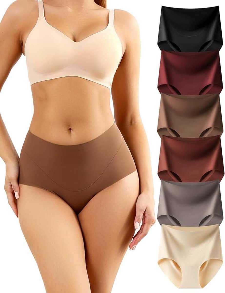 Onderbroeken voor dames, naadloos, hoge taille, naadloze slips, comfortabel, naadloos ondergoed, tailleslip zonder naad, hipsterslip, multipack van 6 stuks, S-XXL