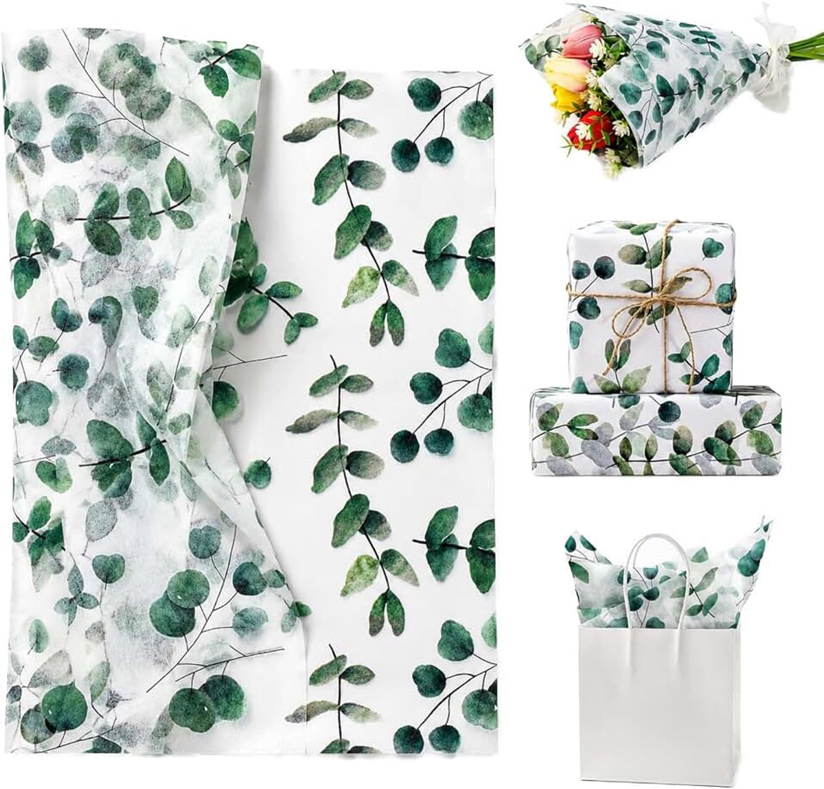 Zijdepapier, eucalyptusgroen, 20 vellen, 50 x 35 cm, hoogwaardig verpakkingsmateriaal voor geschenkverpakking, knutselen en decoratie. Veelzijdig.