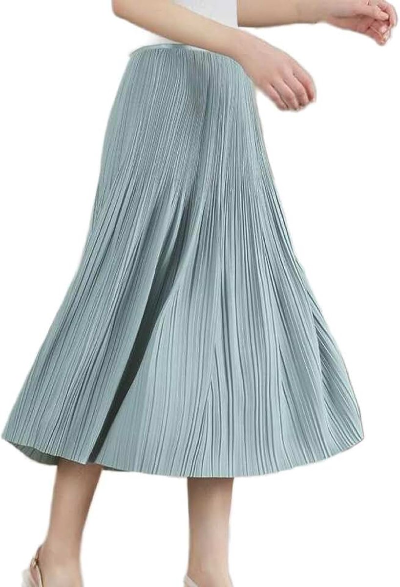 Zware Industrie Geperste Plooirok - Zomer A-Lijn Hoge Taille Mid-Lengte All-Match Rok Met Slanke En Leeftijdsverminderende Drapering, Mode Effen Kleur All-Match En Slanke Pakrok, Bean