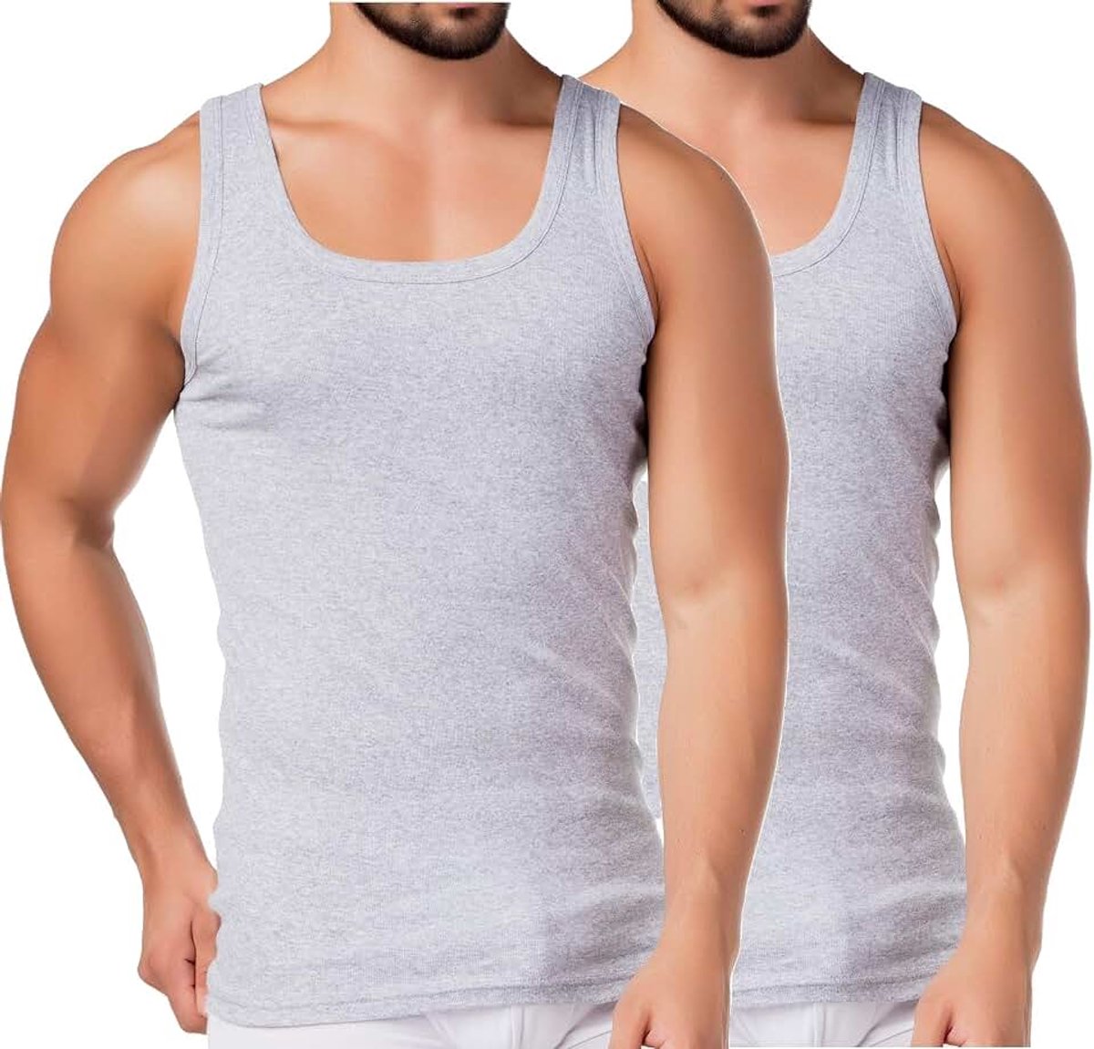 Onderhemden, okselhemden, tanktop, in wit, zwart of grijs gemêleerd, fijne rib (glad), 100% katoen