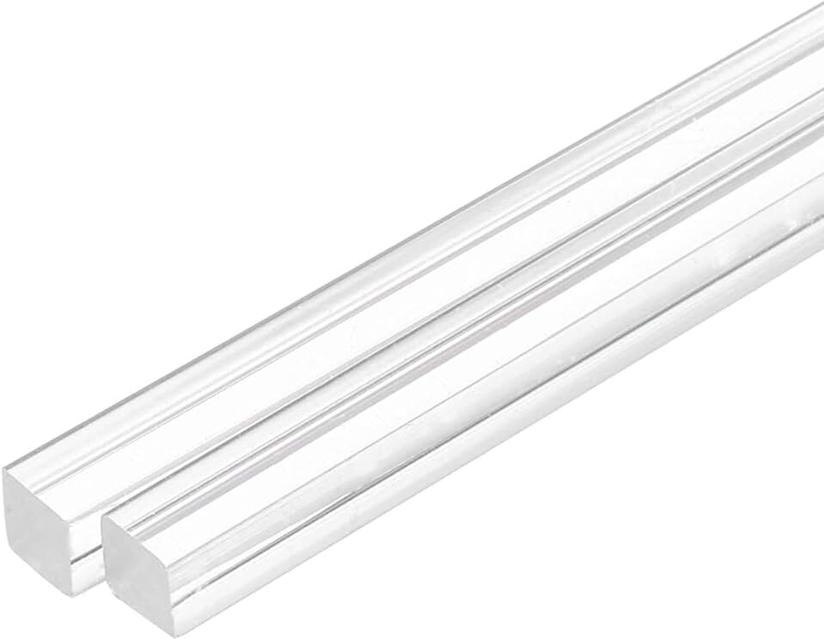 2 stuks vierkante acrylstaven, 20 mm x 300 mm, transparante acrylstaven, acryl, kunststof staven, strips voor doe-het-zelf knutselen, verlichting, tuindecoraties, 20 mm x 300 mm