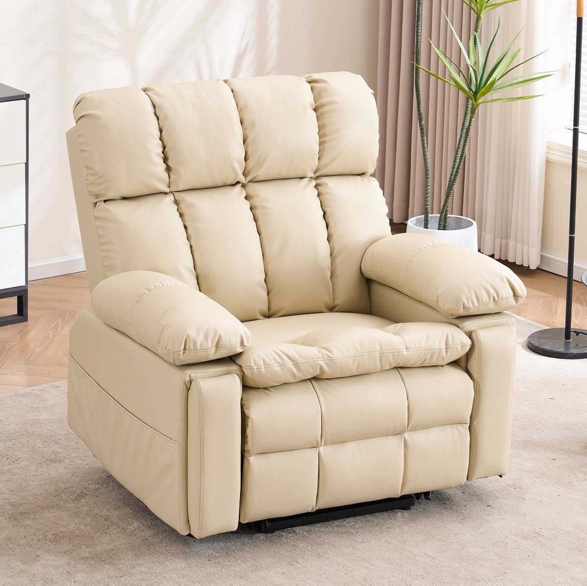 MIVRAY Relaxfauteuil 107 x 109 x 109 cm - Elektrisch Met Opsta Hulp - Massage En Verwarming - Voor Woonkamer - Flanel Beige