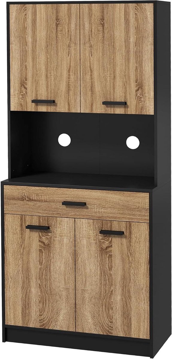 Keukenkast Dressoir - Opbergkast - Keuken Organisatie - Industrieel Design - 80 x 40 x 180 cm - Zwart Naturel