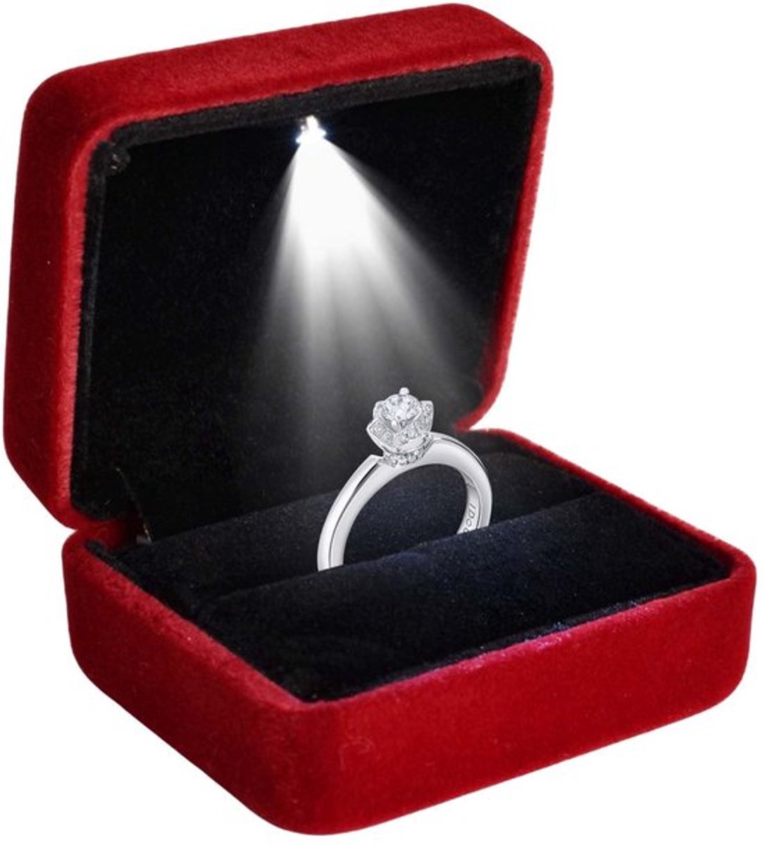 Ringendoos met LED verlichting - Geschenkdose - Trouwringendoos - Verlovingsringen - Elegant design - Hoogwaardig gevlokt materiaal - Sieradenbox