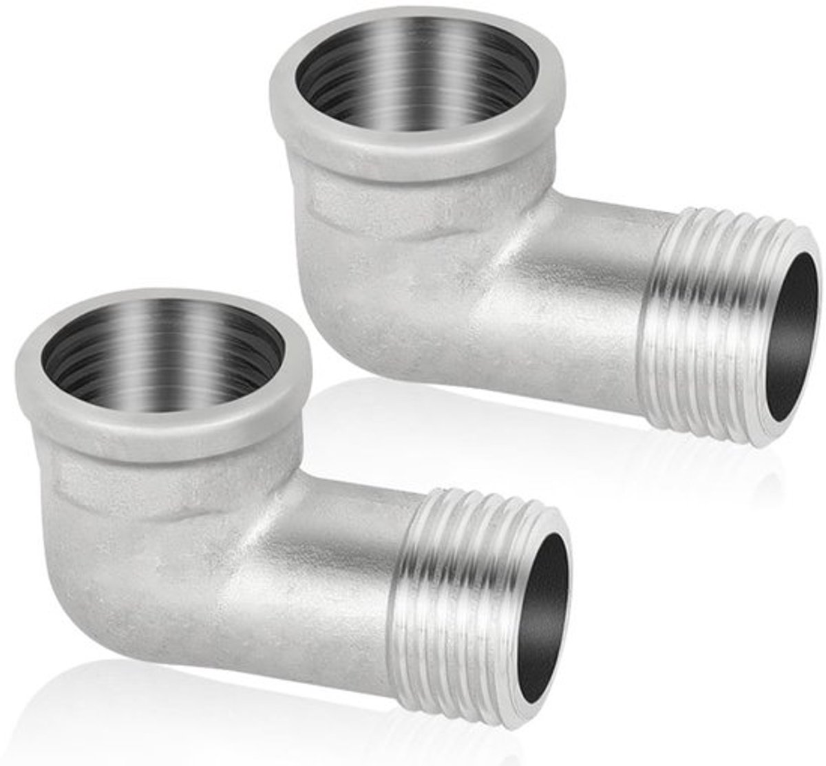90 Graden Roestvrijstalen Hoek - Pijphoek Adapter - Duurzaam en Sterk - Zilver - Irrigatiesystemen - Set van 2 Stuks - Voor Binnendraad e...