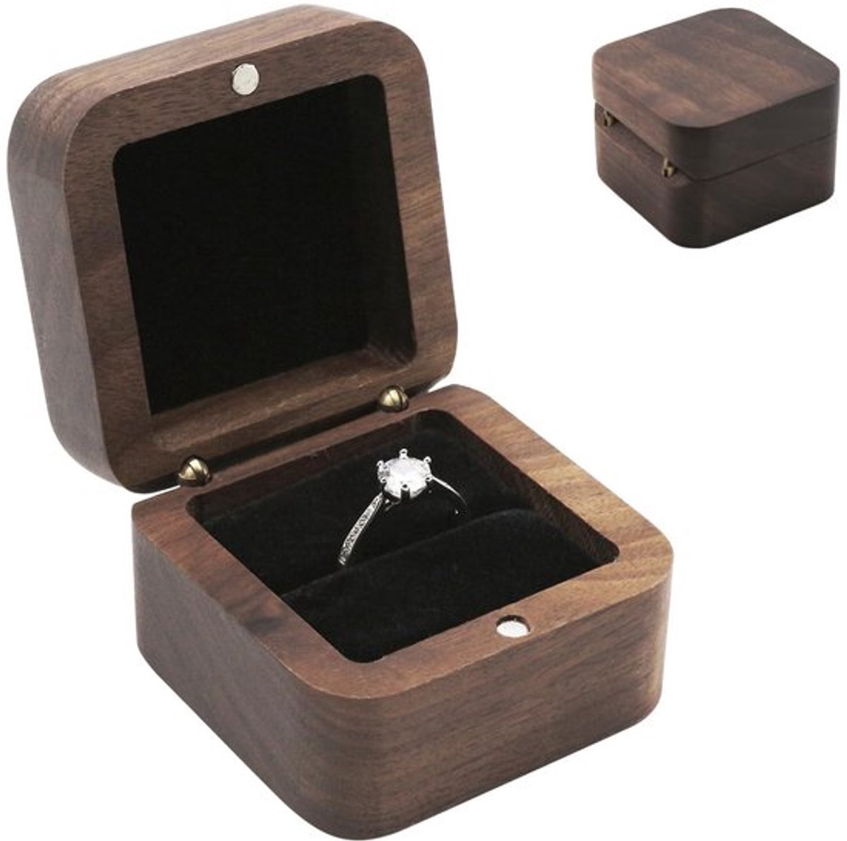 Ringdoos Hout - Ringdoosje Aanzoek - Presentatiebox - Verlovingsring - Huwelijksring - Compacte Formaat - Juwelenbox