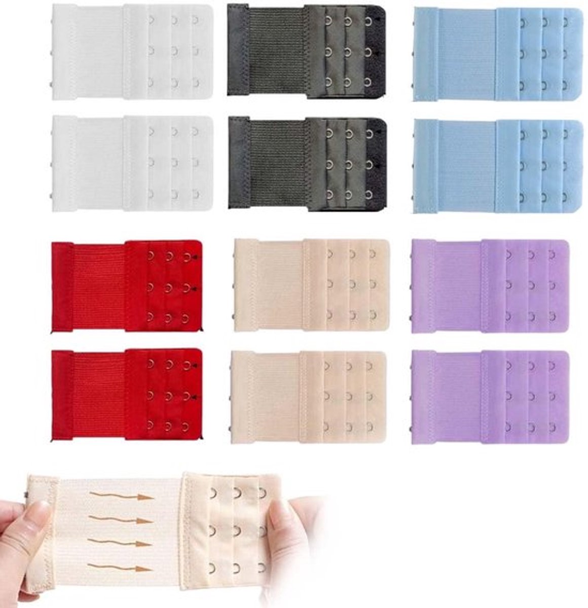 Beha-verlenging 12 Stuks - Zacht/Elastisch Materiaal - Beha-extender - 3 Haken - Comfortabel - Betrouwbare Pasvorm