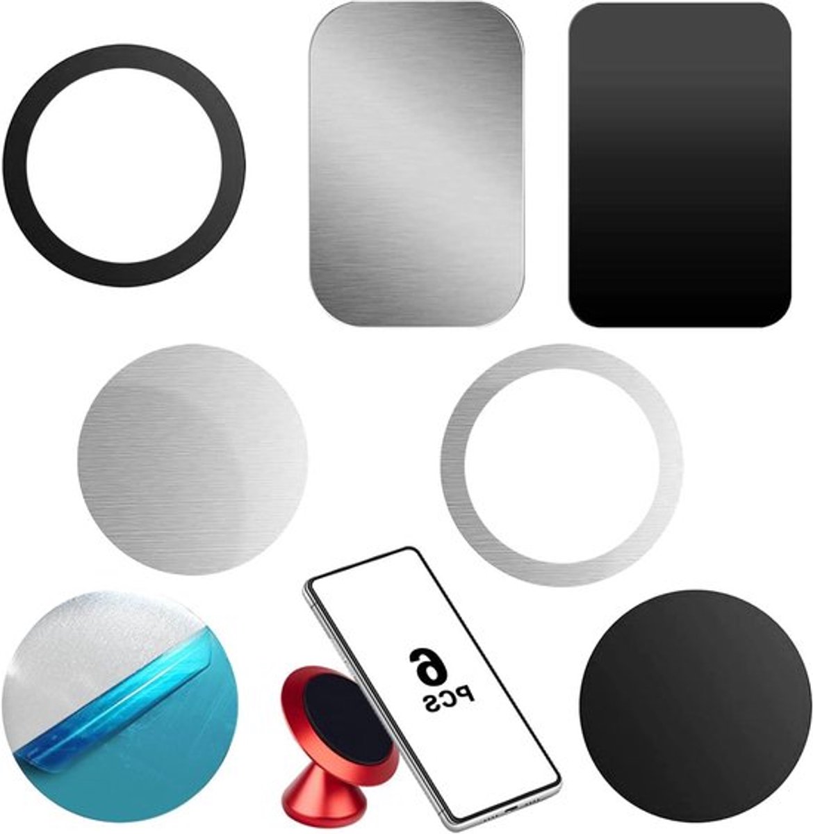 Metaalplaat zelfklevend voor autotelefoonhouder (6 stuks, ultradun, rechthoekig)