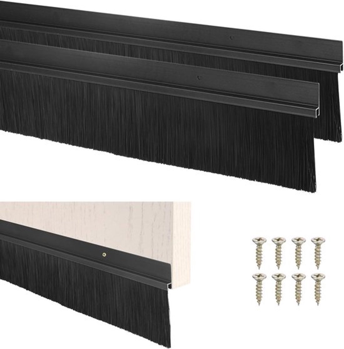 2 Pack Deurborstel voor Onderkant van Deuren, 99cm L x 8.5cm W, Aluminium Basis met Nylon Borstel voor Effectieve Dichtingen, Ideaal voor Thuis, Garage en Industrie