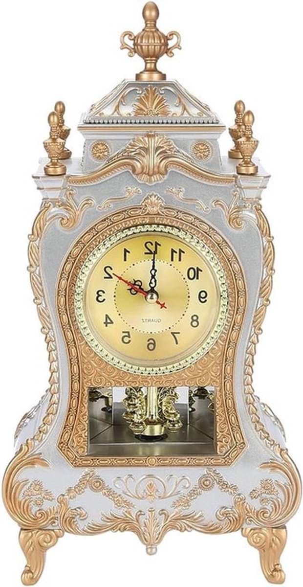 Vintage Tafelklok in Antieke Stijl, Ideaal voor Hoteldecoratie en Interieuraccessoires in Wit