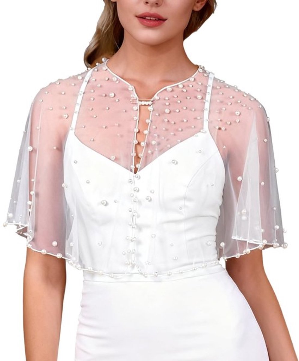 Parelsjaal - Elegante sjaal - Zacht en zijdeachtig - Wit - Glinsterend - Perfect voor bruiloften - stijlvolle cape