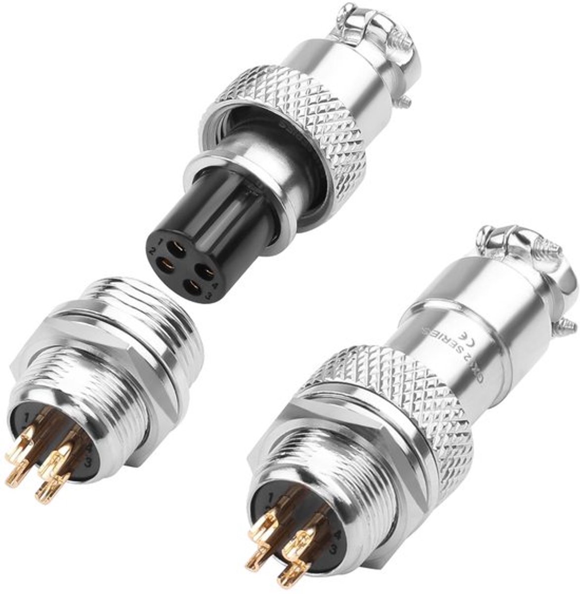 GX12 4-polige luchtvaartstekker - Goud geplateerd 400V/5A