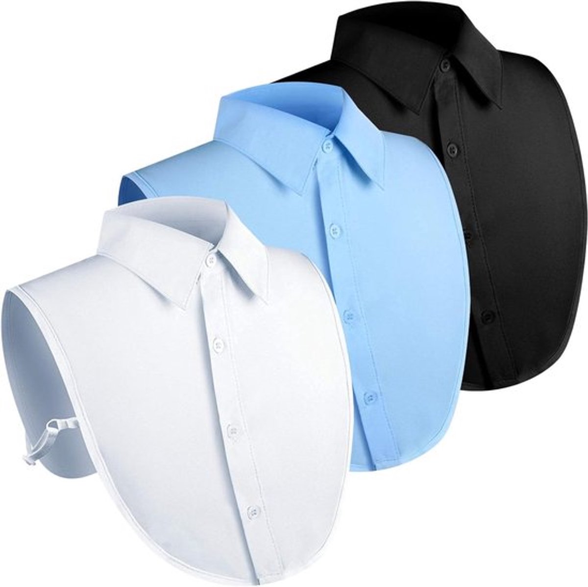 Afneembare nepkraag voor vrouwen in wit, blauw en zwart - Halve valse shirtkraag met nekband - One size