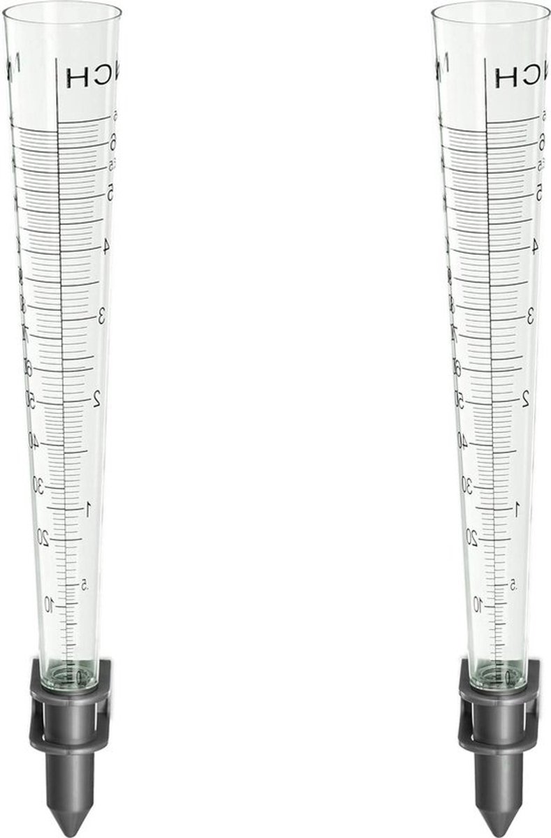 Regenmeter set van 2 - Pluviometer voor tuin of balkon - 35mm/m² - Kunststof hout natuur/transparant