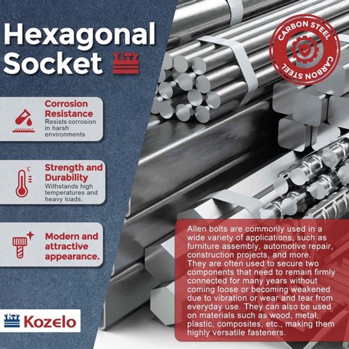 Meubel Schroef 5 Stuks - Zwart Geoxideerd - Koolstofstaal - Zeskantkop - Gedeeltelijke Schroefdraad - Duurzaam en Betrouwbaar