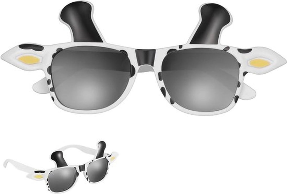 Koe Eyeglazen voor kostuumfeesten en cosplay, grappige cartoonbril in zwart-wit, 4 stuks