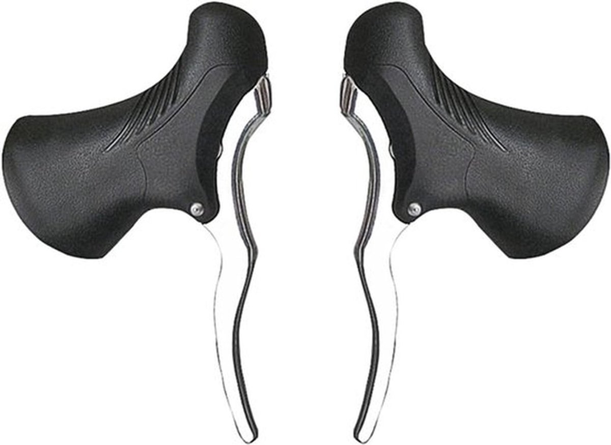 Fietsremhendel - Universeel - Aluminium Legering - ABS Handgrepen - 22,2-23,8 mm Stuurdiameter - Handrem - Geschikt voor Racefiets - Zwart Gelakt Zilver - Handremmen.