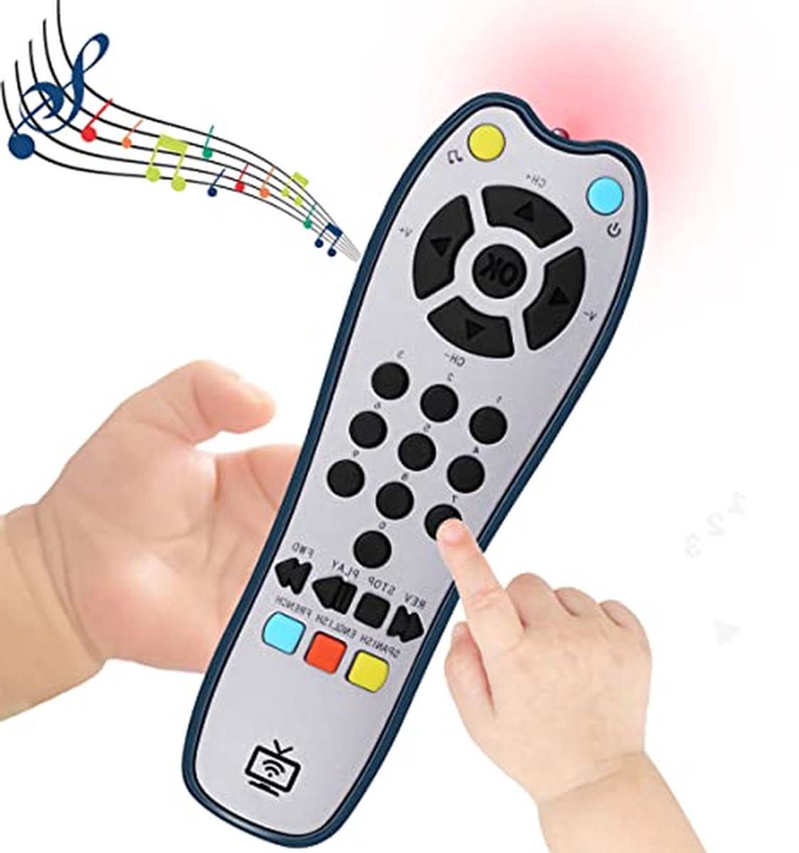 Baby Afstandsbediening - Speelgoed Controller - Vroege Educatie - Meertalig Geluid - 5.5 x 17 cm - Grijs