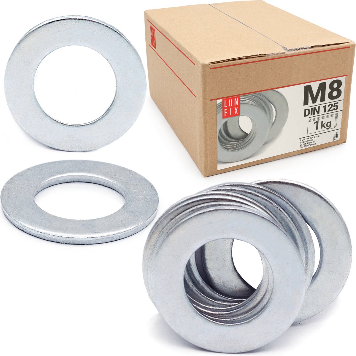 LUN FIX - Platte sluitring M8 verzinkt DIN 125 - 1kg