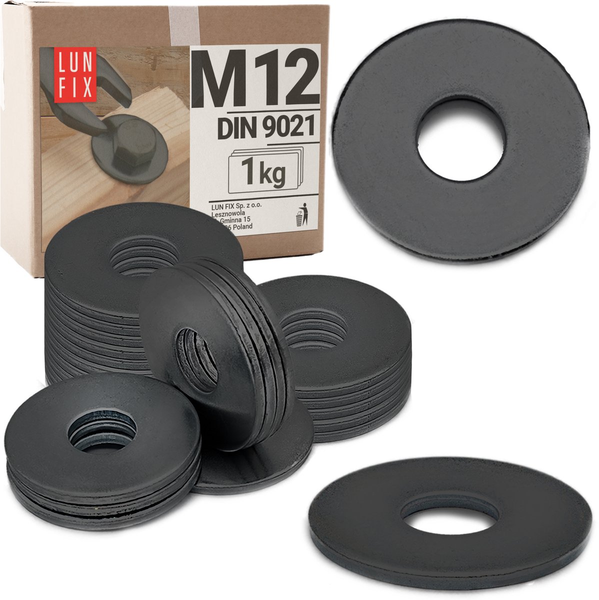 LUN FIX - Vergrote sluitring M12 Zwart verzinkt DIN 9021 - 1 kg