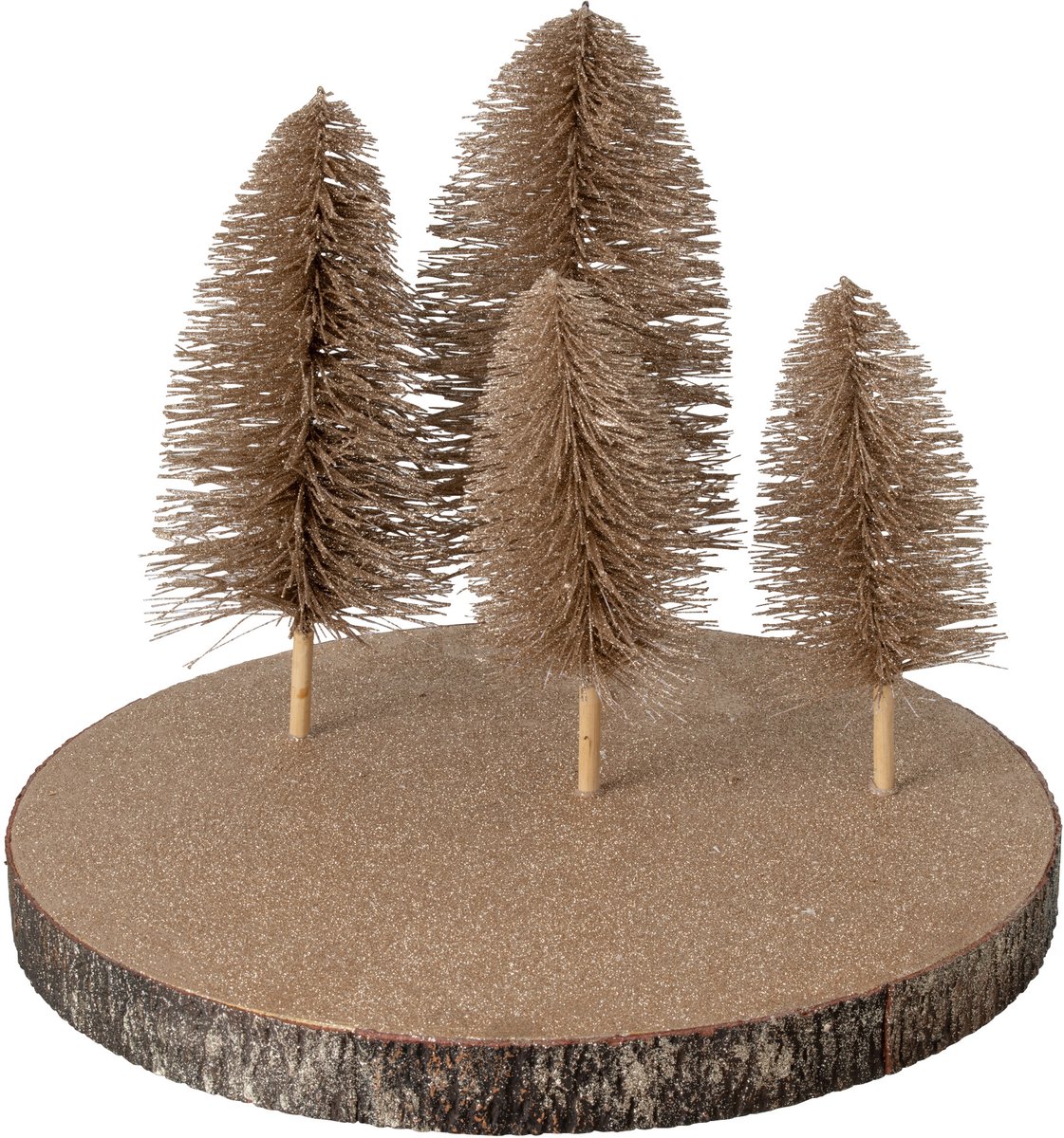 J-Line Decoratief dienblad met glitters en bomen - boomschors - bruin - large
