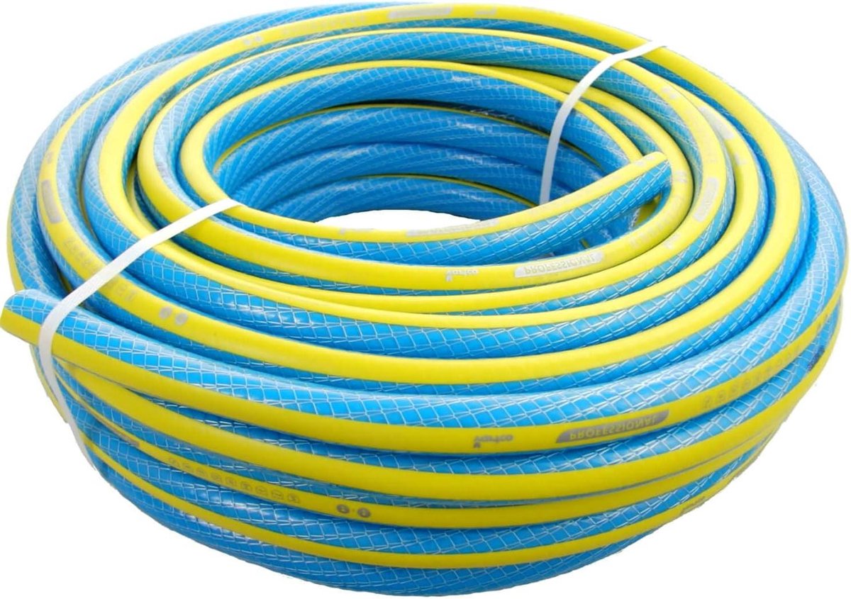 Professionele waterslang - Flexibele tuinslang - Tuin water geven - No Twist Systeem - 50 Meter - Blauw/Geel