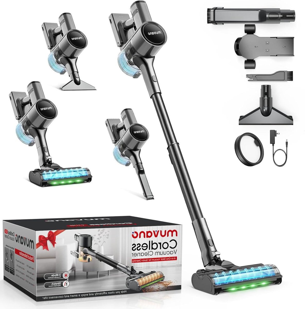 Draadloze Accustofzuiger - Oplaadbare Stofzuiger - Efficiënt Schoonmaken - 3 Reinigingsmodi - 445 cm - Zwart