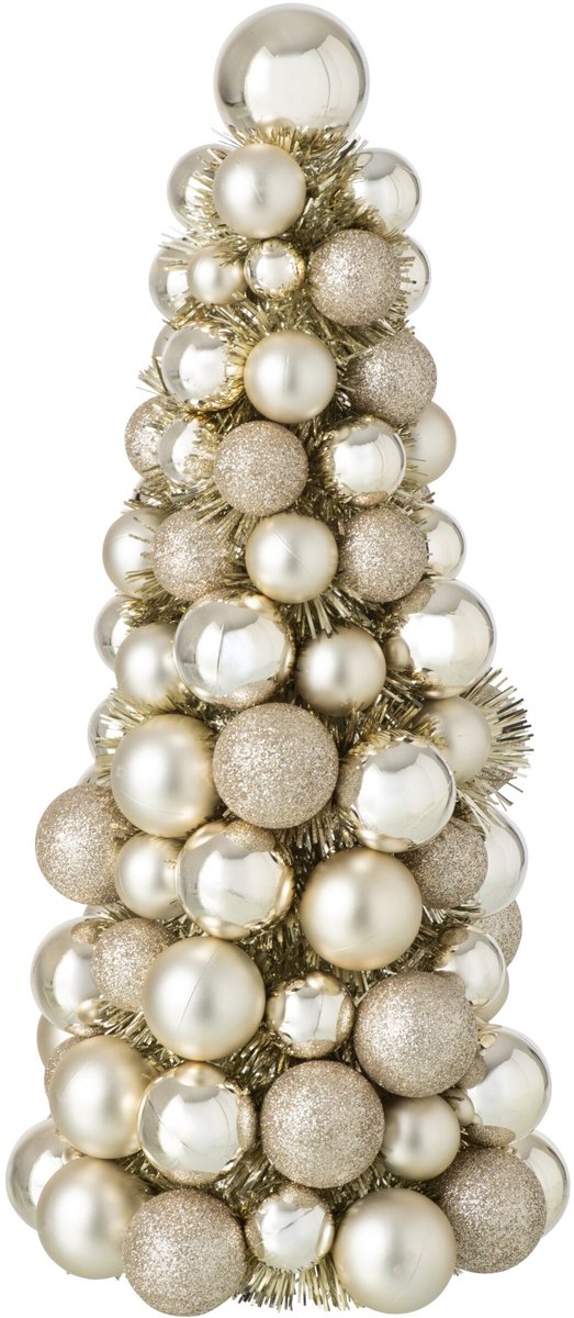 J-Line Kegel met kerstballen - PS - beige