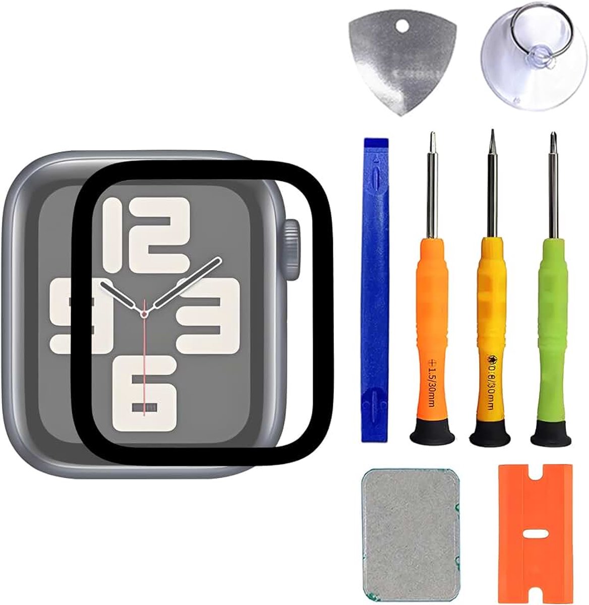 Compatibel met Watch Series SE (2022) 44mm Display Glas Frontglas Reparatie Vervangingsset + OCA, (geen LCD-scherm en Touch Digitizer)