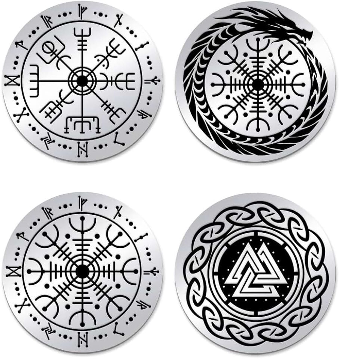 2 stuks Viking Vegvisir Munt Challenge Munt Kompas Viking Knoop Krijger Valknut Gedood Nordic Mythologie Onderdelen Talisman Beschermer Amulet Beslissingsmunten Geschenken voor Mannen