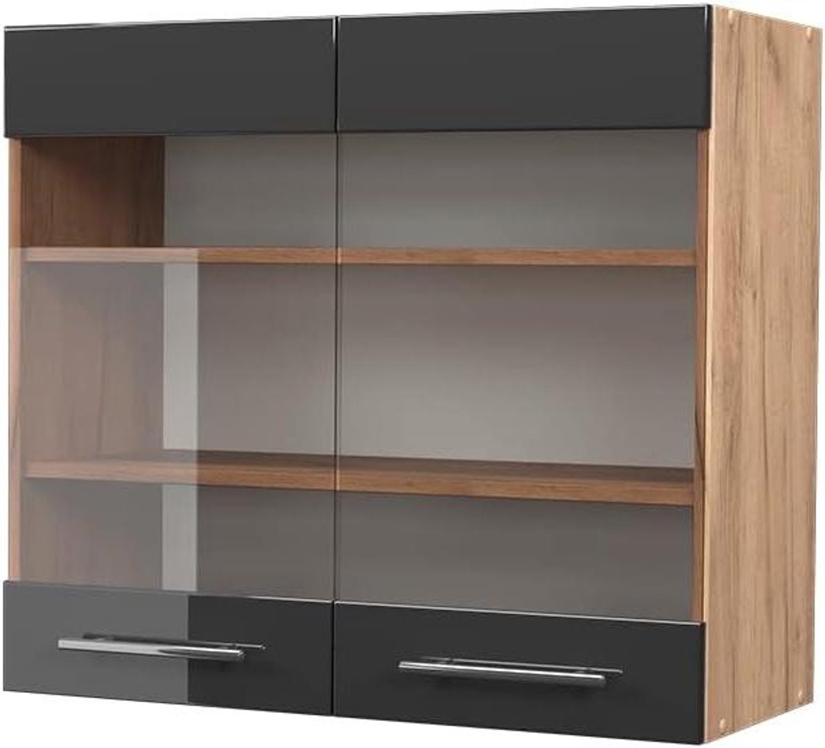 Keukenkast Hangend - Glaskast Keuken - Keuken Opbergen - Soft-close Scharnieren - 80 cm Breed - Antraciet Hoogglans