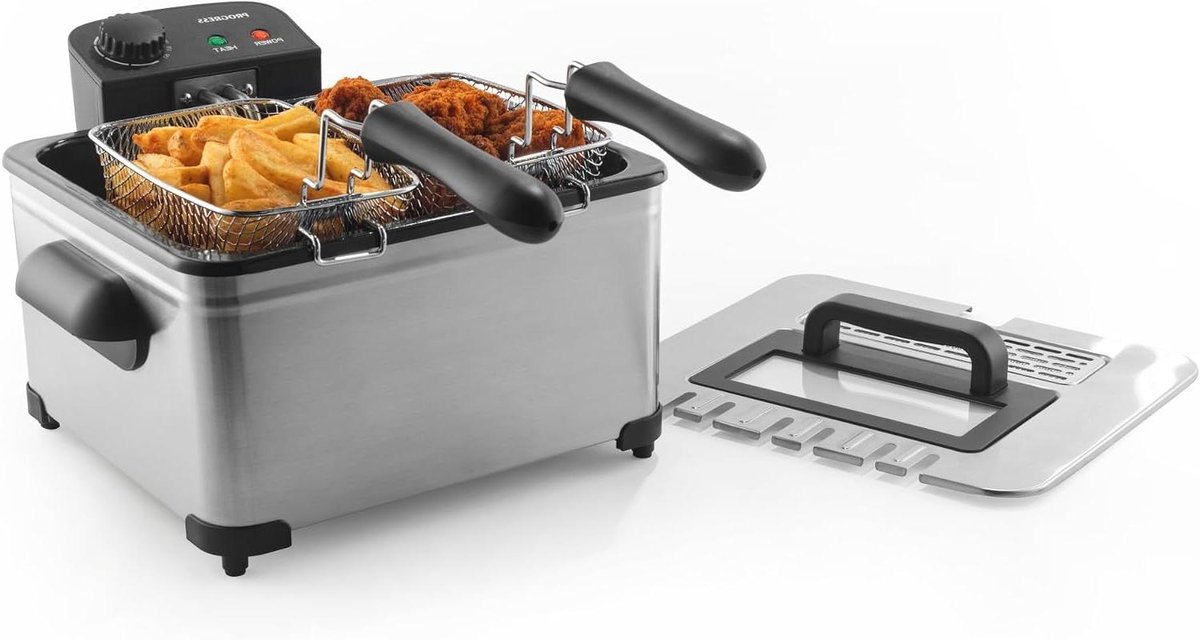 5L Friteuse - Frituurpan - Lekker Frituren - Dubbele Mand Optie - 5 Liter - Zilver