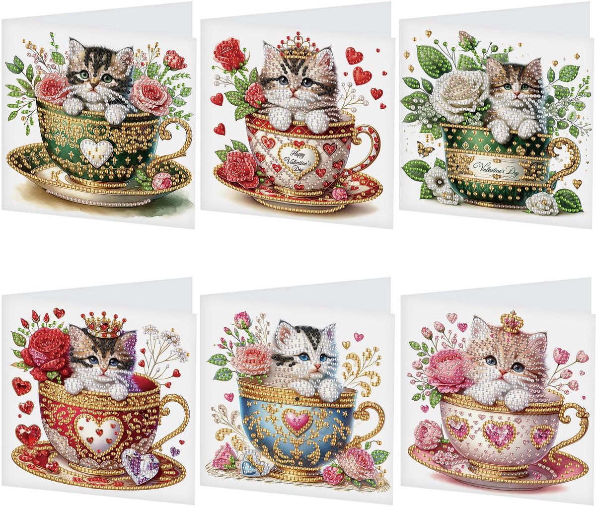 Casalora Diamond Painting kaarten - 6 Diamond Painting Wenskaarten - DIY Kaarten met Kat, Enveloppen en Accessoires